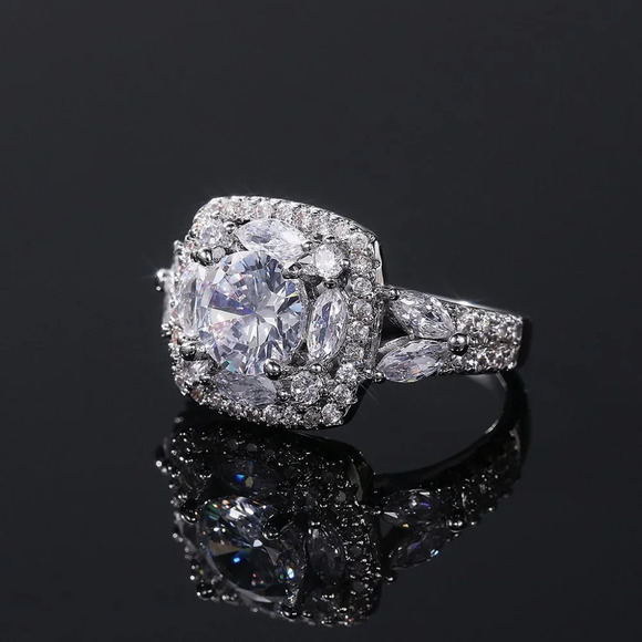 🔥SHINY ROUND CZ SQUARE 925 STERLING SILVER LUXURY WEDDING RINGS FOR WOMEN, L053 - Picture 6 of 7